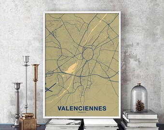 VALENCIENNES France map poster colors Hometown City Print Modern Home Decor Office Decoration Wall Art Dorm Bedroom Gift