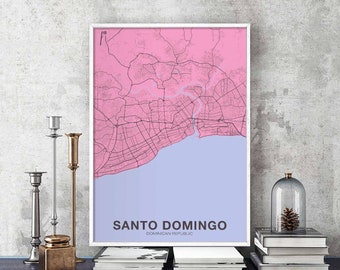 SANTO DOMINGO Dominican Republic map poster color Hometown City Print Modern Home Decor Office Decoration Wall Art Dorm Bedroom Gift