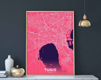 TUNIS Tunisia map poster color Hometown City Print Modern Home Decor Office Decoration Wall Art Dorm Bedroom Gift