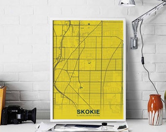 SKOKIE Illinois IL USA poster color Hometown City Print Modern Home Decor Office Decoration Wall Art Dorm Bedroom Gift