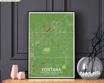 FONTANA California USA map poster black white Hometown City Print Modern Home Decor Office Decoration Wall Art Dorm Bedroom Gift