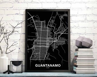 GUANTANAMO Cuba map poster black white Hometown City Print Modern Home Decor Office Decoration Wall Art Dorm Bedroom Gift