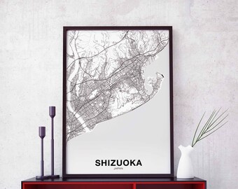SHIZUOKA Japan map poster black white Hometown City Print Modern Home Decor Office Decoration Wall Art Dorm Bedroom Gift