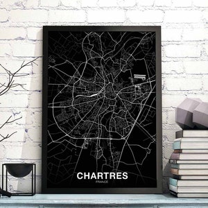 CHARTRES France carte affiche noir blanc ville natale ville impression moderne décor à la maison bureau décoration mur art dortoir chambre cadeau