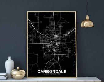 CARBONDALE Illinois IL USA map poster black white Hometown City Print Modern Home Decor Office Decoration Wall Art Dorm Bedroom Gift
