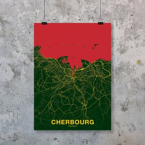 CHERBOURG France carte affiche couleurs ville natale ville impression moderne décor à la maison bureau décoration mur art dortoir chambre cadeau