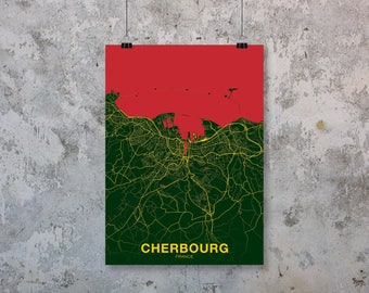 CHERBOURG France map poster colors Hometown City Print Modern Home Decor Office Decoration Wall Art Dorm Bedroom Gift