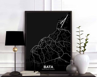 BATA  Equatorial Guinea map poster black white Hometown City Print Modern Home Decor Office Decoration Wall Art Dorm Bedroom Gift