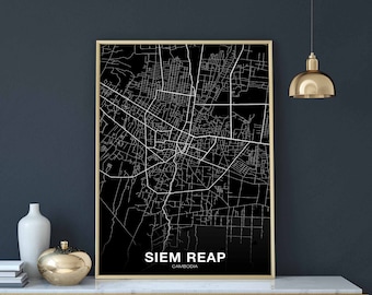SIEM REAP Cambodia map poster black white Hometown City Print Modern Home Decor Office Decoration Wall Art Dorm Bedroom Gift