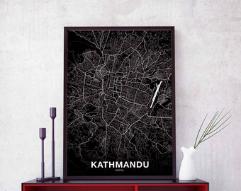 KATHMANDU Nepal map poster Hometown City Print Modern Home Decor Office Decoration Wall Art Dorm Bedroom Gift
