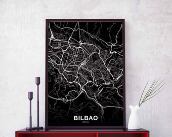 BILBAO Spain map poster black white Hometown City Print Modern Home Decor Office Decoration Wall Art Dorm Bedroom Gift