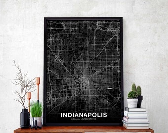 INDIANAPOLIS Indiana IN usa map poster black white Hometown City Print Modern Home Decor Office Decoration Wall Art Dorm Bedroom Gift