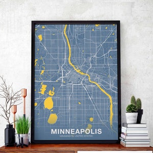 MINNEAPOLIS Minnesota MN USA carte affiche couleur ville natale ville impression moderne décoration maison bureau décoration mur art dortoir chambre cadeau