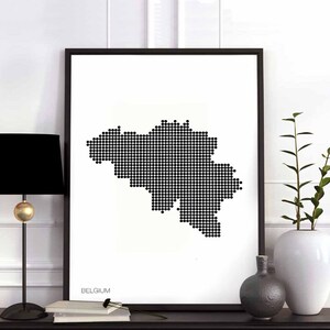 BÉLGICA pontos mínimos retro mapa pôster preto branco decoração de parede design moderno suíço escandinavo nórdico inauguração de casa viagem quarto