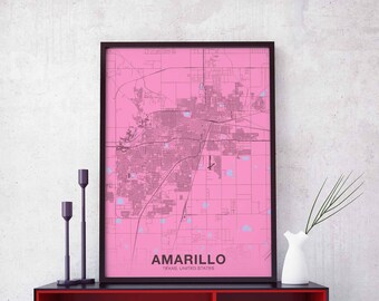 AMARILLO Texas TX US map poster color Hometown City Print Modern Home Decor Office Decoration Wall Art Dorm Bedroom Gift