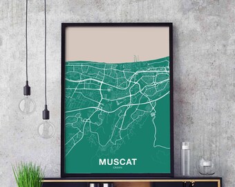 MUSCAT Oman map poster color Hometown City Print Modern Home Decor Office Decoration Wall Art Dorm Bedroom Gift