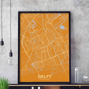 DELFT Nederland kaart poster kleur Woonplaats Stad Print Modern Home Decor Kantoor Decoratie Wall Art Slaapzaal Slaapkamer Cadeau