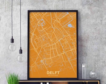 DELFT Netherlands map poster color Hometown City Print Modern Home Decor Office Decoration Wall Art Dorm Bedroom Gift