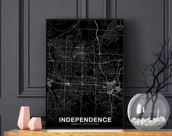 INDEPENDENCE Missouri MO usa map poster black white Hometown City Print Modern Home Decor Office Decoration Wall Art Dorm Bedroom Gift