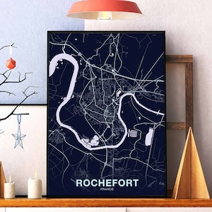ROCHEFORT France carte affiche couleurs ville natale ville impression moderne décoration maison bureau décoration mur art dortoir chambre cadeau