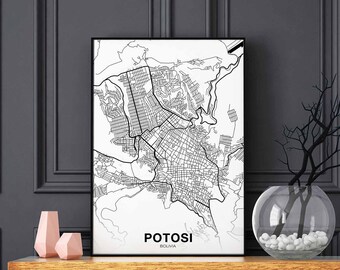 POTOSI Bolivia map poster Hometown City Print Modern Home Decor Office Decoration Wall Art Dorm Bedroom Gift