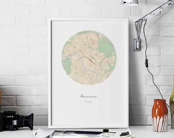 HANAU Germany map poster wall decor design modern minimal nordic travel bedroom home art vintage retro dorm nursery housewarming