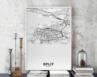 SPLIT Croatia map poster black white Hometown City Print Modern Home Decor Office Decoration Wall Art Dorm Bedroom Gift