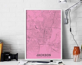 JACKSON Mississippi MS US map poster color Hometown City Print Modern Home Decor Office Decoration Wall Art Dorm Bedroom Gift