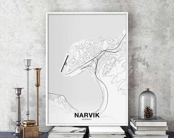 NARVIK Norway map poster Hometown City Print Modern Home Decor Office Decoration Wall Art Dorm Bedroom Gift