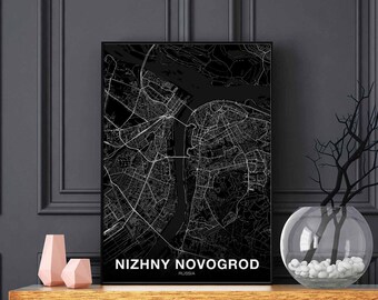 NIZHNY NOVOGROD Russia map poster black white Hometown City Print Modern Home Decor Office Decoration Wall Art Dorm Bedroom Gift
