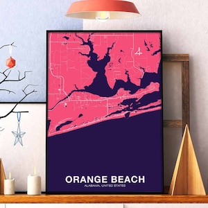 ORANGE BEACH Alabama AL us carte affiche couleur ville natale ville impression moderne décor à la maison bureau décoration mur art dortoir chambre cadeau