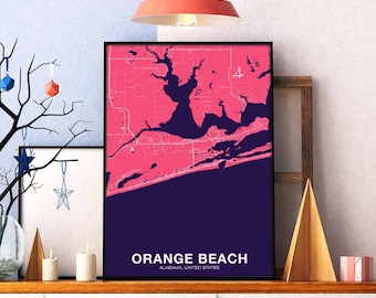 ORANGE BEACH Alabama AL us map poster color Hometown City Print Modern Home Decor Office Decoration Wall Art Dorm Bedroom Gift