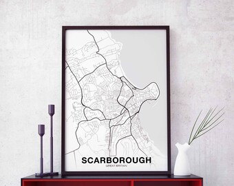 SCARBOROUGH Great Britain UK map poster black white Hometown City Print Modern Home Decor Office Decoration Wall Art Dorm Bedroom Gift