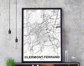 CLERMONT-FERRAND France map poster black white Hometown City Print Modern Home Decor Office Decoration Wall Art Dorm Bedroom Gift
