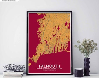 FALMOUTH Massachusetts USA map poster black white Hometown City Print Modern Home Decor Office Decoration Wall Art Dorm Bedroom Gift