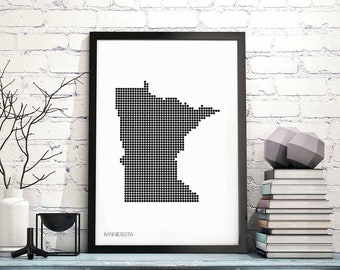 MINNESOTA US state minimal dots retro map poster black white wall decor design modern swiss scandinavian nordic housewarming travel