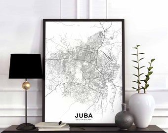 JUBA South Sudan map poster black white Hometown City Print Modern Home Decor Office Decoration Wall Art Dorm Bedroom Gift