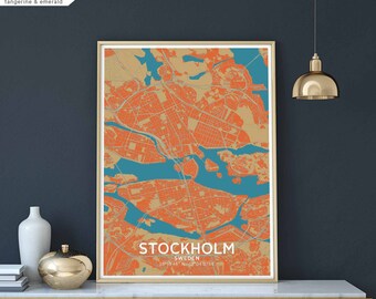STOCKHOLM Sweden map poster black white Hometown City Print Modern Home Decor Office Decoration Wall Art Dorm Bedroom Gift