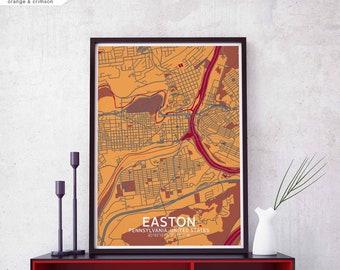 EASTON Pennsylvania USA map poster black white Hometown City Print Modern Home Decor Office Decoration Wall Art Dorm Bedroom Gift