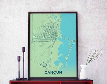 CANCUN Mexico map poster color Hometown City Print Modern Home Decor Office Decoration Wall Art Dorm Bedroom Gift art