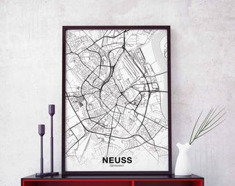 NEUSS Germany map poster black white Hometown City Print Modern Home Decor Office Decoration Wall Art Dorm Bedroom Gift