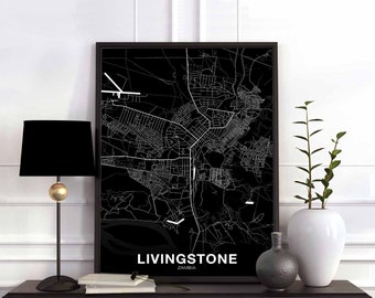 LIVINGSTONE Zambia map poster black white Hometown City Print Modern Home Decor Office Decoration Wall Art Dorm Bedroom Gift