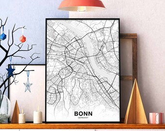BONN Germany map poster Hometown City Print Modern Home Decor Office Decoration Wall Art Dorm Bedroom Gift