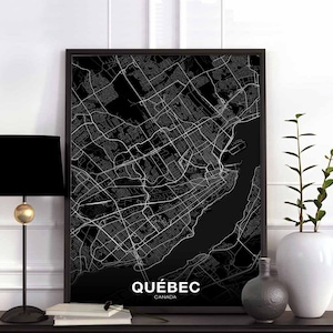 QUÉBEC Canada carte affiche noir blanc ville natale ville impression moderne décor à la maison bureau décoration mur art dortoir chambre cadeau