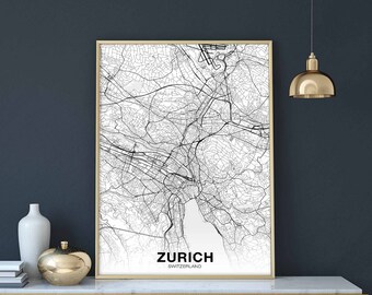 ZURICH Switzerland map poster Hometown City Print Modern Home Decor Office Decoration Wall Art Dorm Bedroom Gift