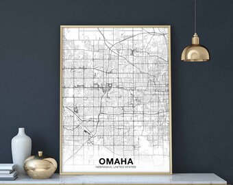 OMAHA Nebraska NE USA map poster black white Hometown City Print Modern Home Decor Office Decoration Wall Art Dorm Bedroom Gift