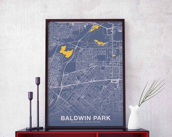BALDWIN PARK California ca US map poster color Hometown City Print Modern Home Decor Office Decoration Wall Art Dorm Bedroom Gift