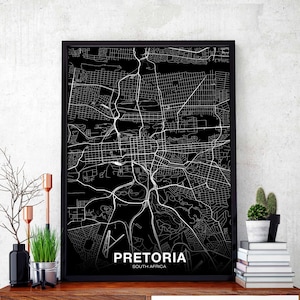 Affiche de carte de l'afrique du sud PRETORIA noir blanc ville natale ville impression moderne décor à la maison bureau décoration art mural dortoir chambre cadeau