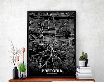 PRETORIA South Africa map poster black white Hometown City Print Modern Home Decor Office Decoration Wall Art Dorm Bedroom Gift