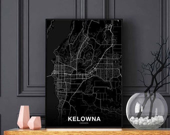 KELOWNA Canada map poster black white Hometown City Print Modern Home Decor Office Decoration Wall Art Dorm Bedroom Gift